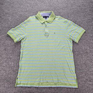 Tommy Hilfiger Polo Shirt Mens XL Green Striped Short‎ Sleeve Preppy Casual
